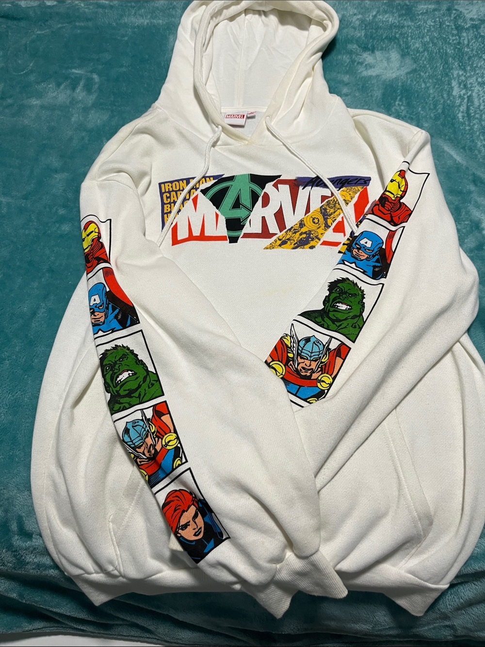 Marvel White Pullover Hoodie with Multicolor Logo